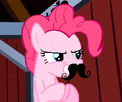 Size: 676x570 | Tagged: safe, screencap, pinkie pie, earth pony, pony, g4, season 3, spike at your service, animated, evil, female, gif, mare, moustache, plotting, solo
