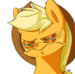 Size: 634x626 | Tagged: safe, artist:sion, applejack, g4, eyeshadow, female, frown, solo, squint, unamused