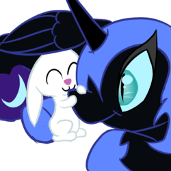 Size: 1000x1000 | Tagged: safe, artist:chrysalis-army, angel bunny, nightmare moon, g4, cuddling, cute, nicemare moon, snuggling, tumblr