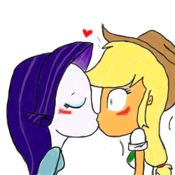 Size: 751x751 | Tagged: safe, applejack, rarity, human, equestria girls, g4, cute, duo, female, kiss on the lips, kissing, lesbian, love, ship:rarijack, shipping, surprise kiss