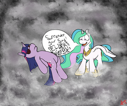 Size: 3600x3000 | Tagged: safe, artist:s8ansglory, princess celestia, twilight sparkle, g4, possessed