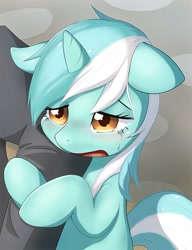 Size: 926x1205 | Tagged: safe, artist:aymint, lyra heartstrings, human, pony, unicorn, g4, crying, cute, female, hug, humie, mare, open mouth, sad