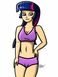 Size: 774x1032 | Tagged: dead source, safe, artist:halfirepony, twilight sparkle, human, g4, belly button, bikini, breasts, cleavage, clothes, female, humanized, solo, swimsuit