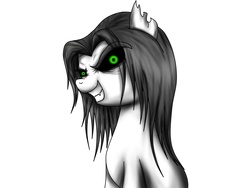 Size: 2048x1536 | Tagged: safe, artist:burnoid096, oc, oc only, pony, black and white, karmane, monochrome, partial color, smiling, solo