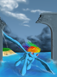 Size: 1024x1366 | Tagged: safe, artist:gikat, rainbow dash, g4, female, flying, solo