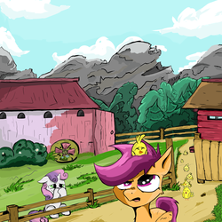 Size: 1024x1024 | Tagged: safe, artist:ba2sairus, scootaloo, sweetie belle, chicken, g4, animal, chick, chicks, scootachicken