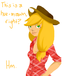 Size: 512x512 | Tagged: safe, artist:grim-tales, applejack, human, g4, female, humanized, simple background, solo