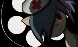 Size: 1024x614 | Tagged: safe, artist:cblpo4ek, pony, backlighting, dark, dead on arrival, hospital light, low angle, nurse, operation light, ponified, pov, skullgirls, solo, valentine (skullgirls)