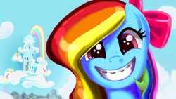 Size: 1191x670 | Tagged: safe, artist:kp-shadowsquirrel edits, edit, rainbow dash, g4, acne, adorkable, braces, cute, dork, female, recolor, solo, trace