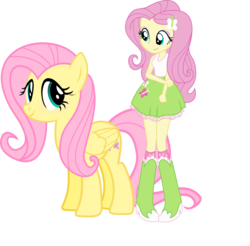 Size: 3373x3324 | Tagged: safe, artist:vector-brony, fluttershy, human, pony, equestria girls, g4, boots, clothes, high heel boots, human ponidox, self ponidox, simple background, skirt, socks, square crossover, transparent background, vector