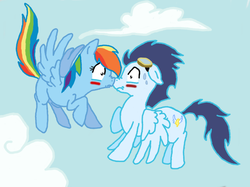 Size: 922x691 | Tagged: safe, artist:alexanderhunt88, artist:ethanolrabbit, rainbow dash, soarin', g4, blushing, boop, female, male, noseboop, ship:soarindash, shipping, straight