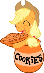 Size: 3124x5189 | Tagged: safe, artist:filpapersoul, applejack, earth pony, pony, g4, cookie, cookie jar, cookie jar pony, eating, eyes closed, female, food, mare, messy eating, simple background, solo, transparent background, vector