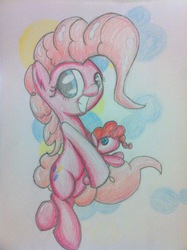 Size: 581x778 | Tagged: safe, pinkie pie, g4, doll, female, pencil drawing, plushie, simple background, solo, traditional art