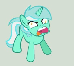 Size: 600x542 | Tagged: dead source, safe, artist:longtail448, lyra heartstrings, pony, unicorn, epic rage time, g4, angry, character swap, derp, female, gray background, open mouth, palette swap, recolor, simple background, solo