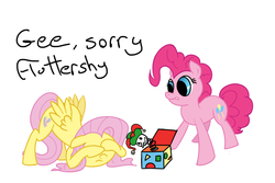 Size: 900x600 | Tagged: artist needed, safe, fluttershy, pinkie pie, g4, jack-in-the-box