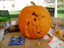 Size: 2048x1536 | Tagged: safe, artist:amandataylor, discord, g4, carving, jack-o-lantern, pumpkin