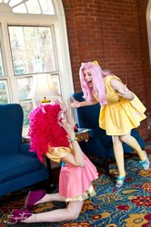 Size: 637x960 | Tagged: safe, artist:koi-ishly, artist:pikalachan, fluttershy, human, g4, cosplay, high heels, irl, irl human, photo, scene interpretation, shoes