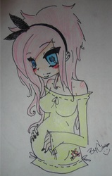 Size: 586x923 | Tagged: safe, artist:jviorphine, fluttershy, human, g4, female, humanized, pregnant, solo, traditional art