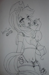 Size: 602x911 | Tagged: safe, artist:jviorphine, applejack, human, g4, female, humanized, monochrome, solo, traditional art