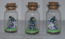 Size: 963x571 | Tagged: safe, artist:blindfaith-boo, star swirl the bearded, twilight sparkle, g4, bottle, pony in a bottle