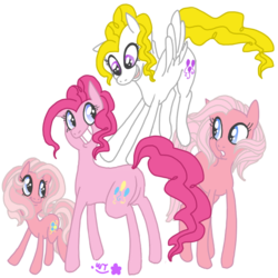 Size: 610x610 | Tagged: safe, artist:wolfytails, pinkie pie, pinkie pie (g3), surprise, earth pony, pegasus, pony, g1, g3, g3.5, g4, adoraprise, butt, cute, diapinkes, female, flying, g1 to g4, g3 diapinkes, g3 to g4, g3.5 to g4, generation leap, generational ponidox, grin, mare, plot, simple background, smiling, square crossover, surprise can fly, transparent background