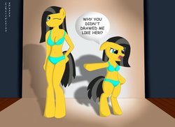 Size: 1280x931 | Tagged: safe, artist:likesowet100, oc, oc only, oc:lucky star, pony, anthro, anthro ponidox, anthro with ponies, belly button, bikini, bipedal, clothes, duo female, female, grammar error, swimsuit
