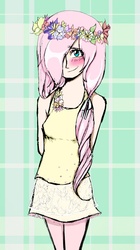 Size: 2187x3899 | Tagged: safe, artist:dynneekx, fluttershy, human, g4, female, floral head wreath, humanized, solo