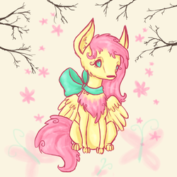 Size: 900x900 | Tagged: safe, artist:otterlore, fluttershy, fox, g4, bow, ear fluff, female, flutter-fox, ribbon, simple background, solo, species swap, white background, wings