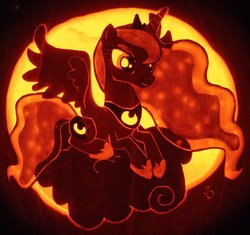 Size: 923x866 | Tagged: safe, artist:johwee, princess luna, g4, female, jack-o-lantern, pumpkin, solo