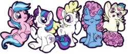 Size: 1024x438 | Tagged: safe, artist:opallene, bow tie (g1), firefly, glory, skydancer, surprise, g1, g4, colt, filly, g1 to g4, generation leap, rule 63, simple background, transparent background, younger