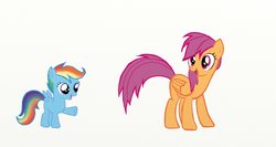 Size: 1366x728 | Tagged: safe, artist:snorly, rainbow dash, scootaloo, g4, palette swap