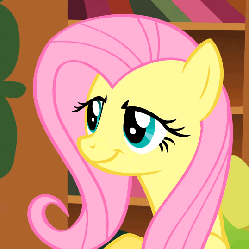 Size: 540x540 | Tagged: safe, screencap, fluttershy, a bird in the hoof, g4, season 1, always works, animated, dreamworks face, female, fluttershy is best facemaker, raised eyebrow, shocked, solo