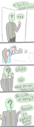 Size: 880x3269 | Tagged: safe, artist:mostazathy, rainbow dash, oc, oc:anon, human, pegasus, pony, g4, adorasexy, blushing, clothes, comic, cute, door, female, maid, mare, mouth hold, outfit, sexy, strategically covered, tail censor