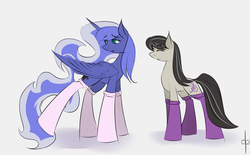 Size: 1000x621 | Tagged: safe, artist:dream-phoenix, octavia melody, princess luna, g4, clothes, duo, socks