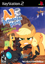 Size: 706x1000 | Tagged: safe, artist:nickyv917, applejack, caramel, changeling, g4, e10+ rating, esrb, game cover, ms paint, parody, ty the tasmanian tiger, ty the tasmanian tiger 3: night of the quinkan