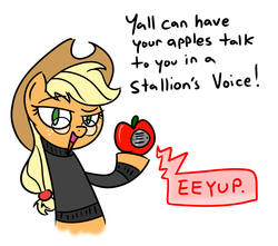 Size: 910x806 | Tagged: safe, artist:grilledcat, applejack, earth pony, pony, g4, apple, clothes, female, glasses, hat, simple background, solo, steve jobs, sweater, turtleneck, white background