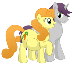 Size: 6000x5250 | Tagged: safe, artist:xniclord789x, carrot top, golden harvest, written script, earth pony, pony, unicorn, g4, absurd resolution, belly, big belly, female, goldenscript, male, pregnant, shipping, simple background, straight, transparent background