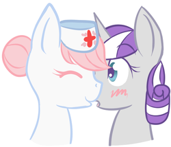 Size: 606x519 | Tagged: artist needed, safe, nurse redheart, twilight velvet, earth pony, pony, unicorn, g4, blushing, crack shipping, female, imminent kissing, kissing, lesbian, redvelvet, shipping