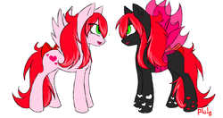 Size: 2000x1059 | Tagged: safe, artist:pluto manson, oc, oc only, changeling, pegasus, pony, cute, heart, pink changeling, red changeling