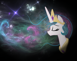 Size: 1280x1024 | Tagged: safe, artist:kp-shadowsquirrel, artist:spier17, princess celestia, g4, female, fractal, profile, solo, the cosmos