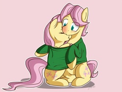Size: 900x679 | Tagged: safe, artist:nolycs, fluttershy, g4, adorascotch, blushing, butterscotch, clothes, cuddling, cute, female, male, nuzzling, rule 63, rule63betes, self ponidox, selfcest, shared clothing, ship:flutterscotch, shipping, shyabetes, sick, snuggling, straight, sweater, sweatershy