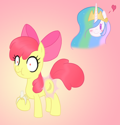 Size: 808x842 | Tagged: safe, artist:howlsinthedistance, apple bloom, princess celestia, g4, banana, bananabloom, cutie mark, duo, hilarious in hindsight