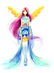 Size: 1024x1379 | Tagged: safe, artist:koveliana, fluttershy, human, equestria girls, g4, alternate clothes, badass, badass adorable, clothes, cute, dress, female, humanized, pony coloring, solo, winged humanization