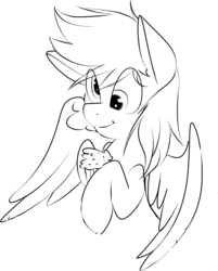 Size: 965x1200 | Tagged: dead source, safe, artist:kryptchild, derpy hooves, pegasus, pony, g4, female, mare, monochrome, muffin, sketch, solo