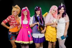 Size: 2048x1365 | Tagged: safe, artist:for the love of cosplay, artist:otpprincess, applejack, fluttershy, pinkie pie, rarity, twilight sparkle, human, g4, anime weekend atlanta, cosplay, irl, irl human, photo