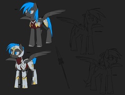 Size: 1280x979 | Tagged: safe, artist:kilo, oc, oc only, oc:fire juggler blue, armor, ask, solo, spear, tumblr