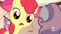 Size: 640x355 | Tagged: safe, screencap, apple bloom, sweetie belle, g4, meme, youtube caption