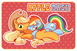 Size: 1200x800 | Tagged: safe, artist:chinpui, applejack, rainbow dash, g4, female, lesbian, pixiv, ship:appledash, shipping