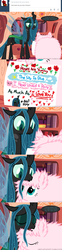 Size: 650x2625 | Tagged: safe, artist:mixermike622, queen chrysalis, oc, oc:fluffle puff, changeling, changeling queen, pony, tumblr:ask fluffle puff, g4, ask, best pony, canon x oc, comic, cute, cutealis, drawing, female, flufflebetes, heart, lesbian, love letters, ocbetes, ship:chrysipuff, shipping, tumblr