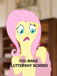 Size: 775x1032 | Tagged: safe, artist:hakar-kerarmor, fluttershy, pony, g4, hand, holding a pony, image macro, meme, scared